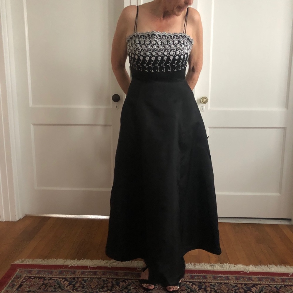 Black Evening Gown with Floral Embroidery